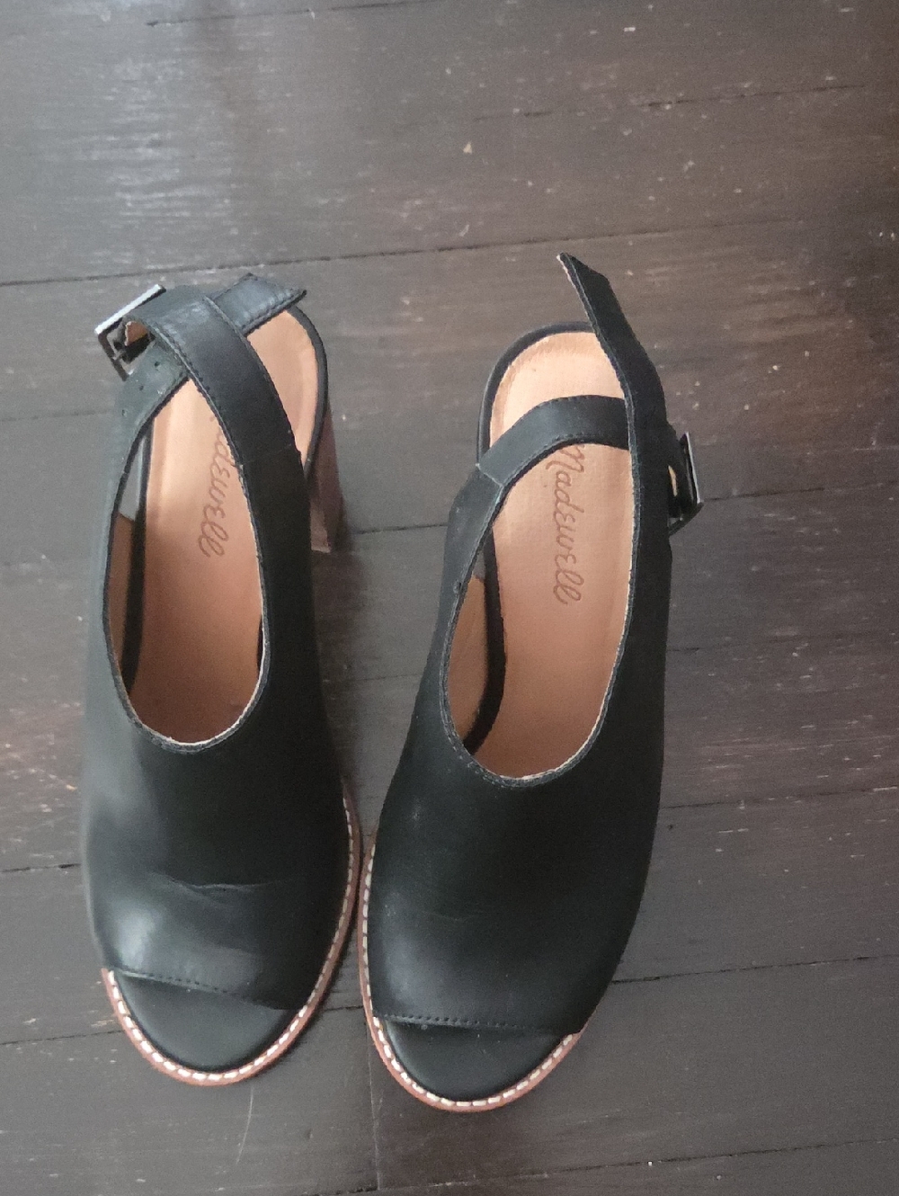 Madewell Black Leather Peep-Toe Slingback Heels